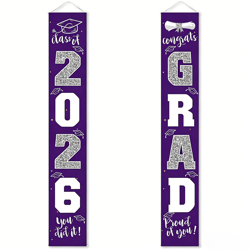 üéìClass of 2026 Graduation Banner 11.8" x 70.87" | Congrats Grad Front Door Porch Decor for Graduation Party (‚ú®Set of 2)