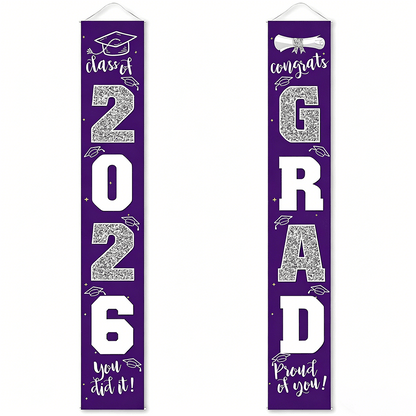 üéìClass of 2026 Graduation Banner 11.8" x 70.87" | Congrats Grad Front Door Porch Decor for Graduation Party (‚ú®Set of 2)