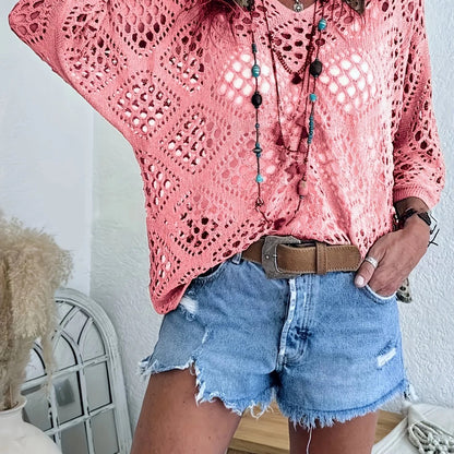 ? Handmade Crochet V‚ÄêNeck Boho Top | Apricot Summer Essential
