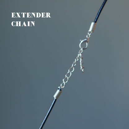 displaying extender chain and lobster clasp on Faux Black Leather Cord
