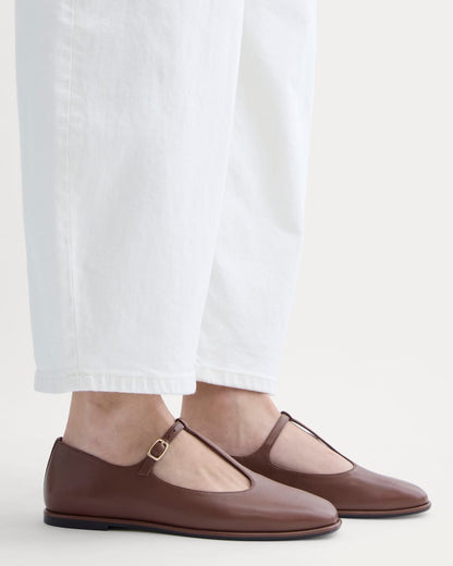 The Leather T-Strap Flat | Rum