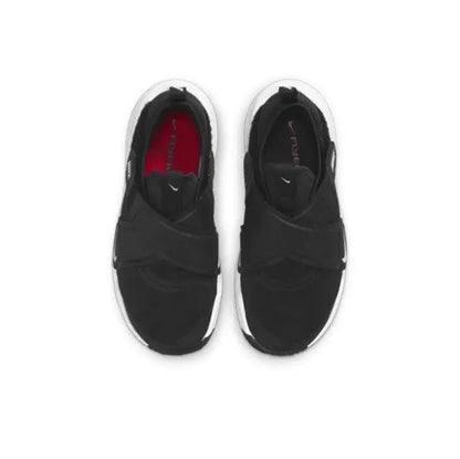 Black Nike Flex Advance sneakers, side view with red-lined interior and white sole