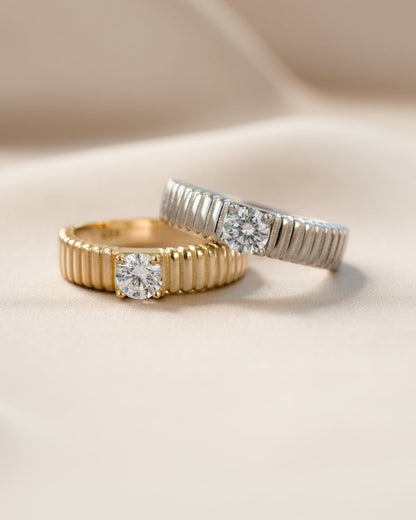 Fluted Solitaire CZ Ring