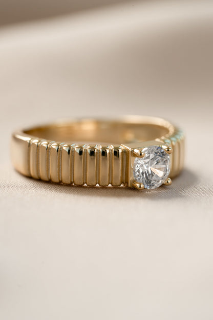 Fluted Solitaire CZ Ring