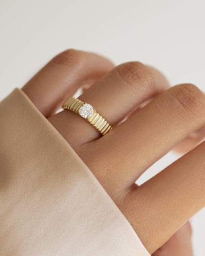 Fluted Solitaire CZ Ring