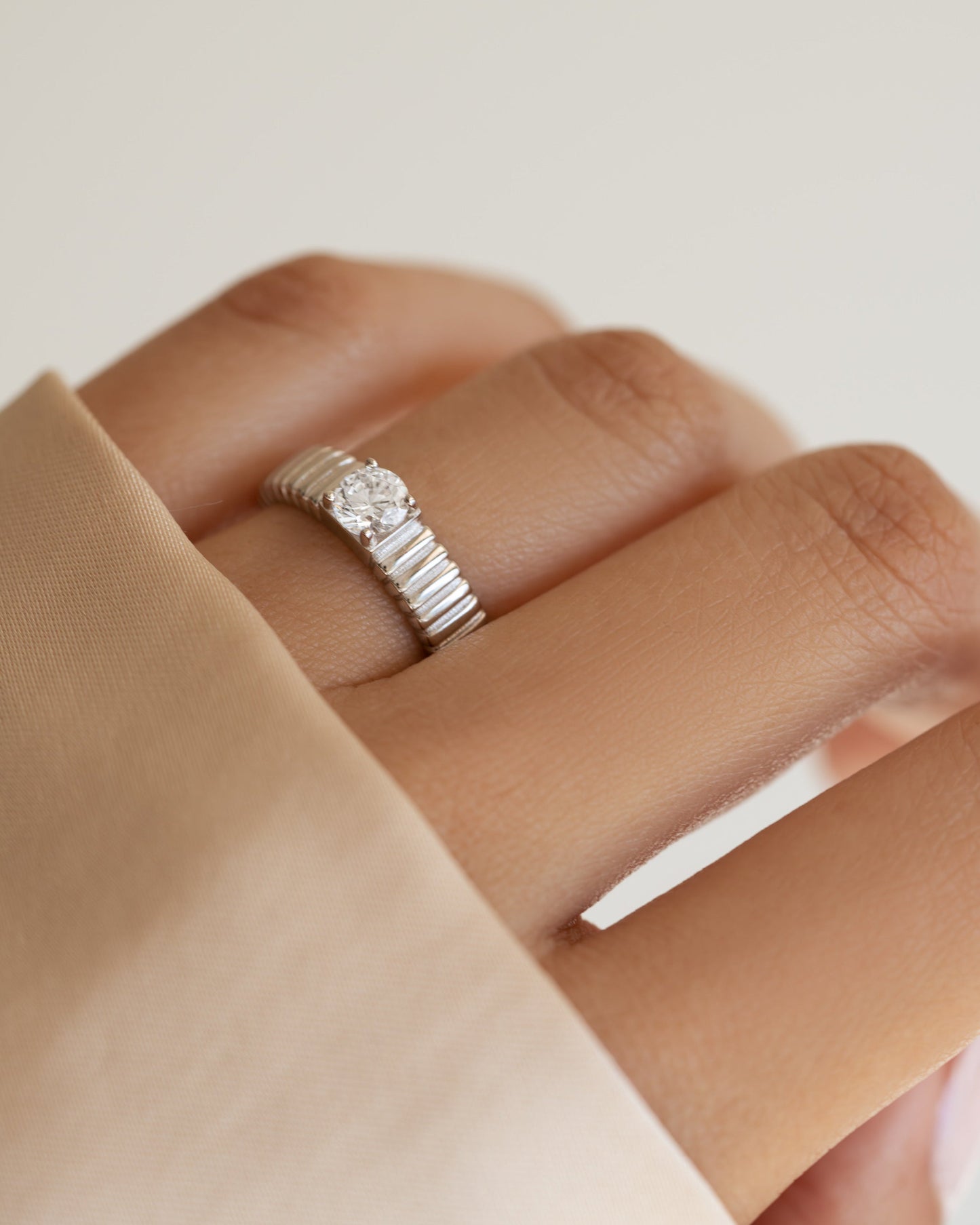 Fluted Solitaire CZ Ring