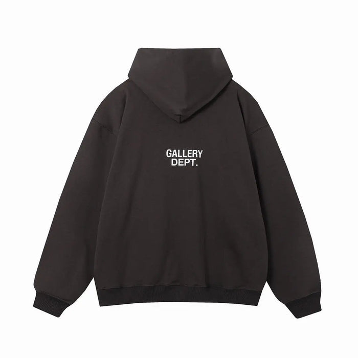 Black Gallery Dept recycle hoodie with small chest logo on back