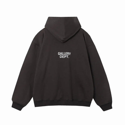 Black Gallery Dept recycle hoodie with small chest logo on back