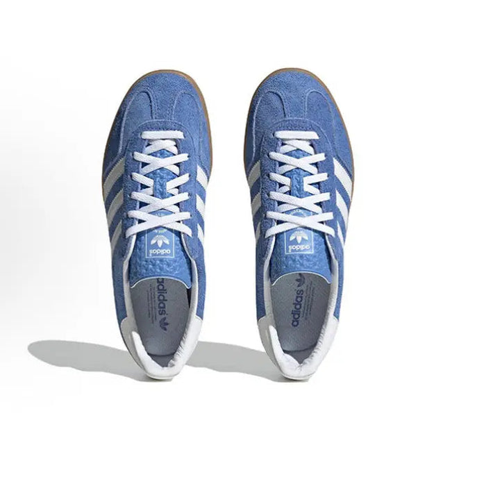 Gazelle Indoor low-top sneakers, blue uppers with white lace-up stripes