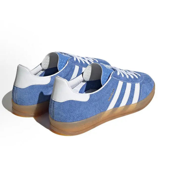 Gazelle Indoor sneakers, blue suede with white heel tab and three stripes