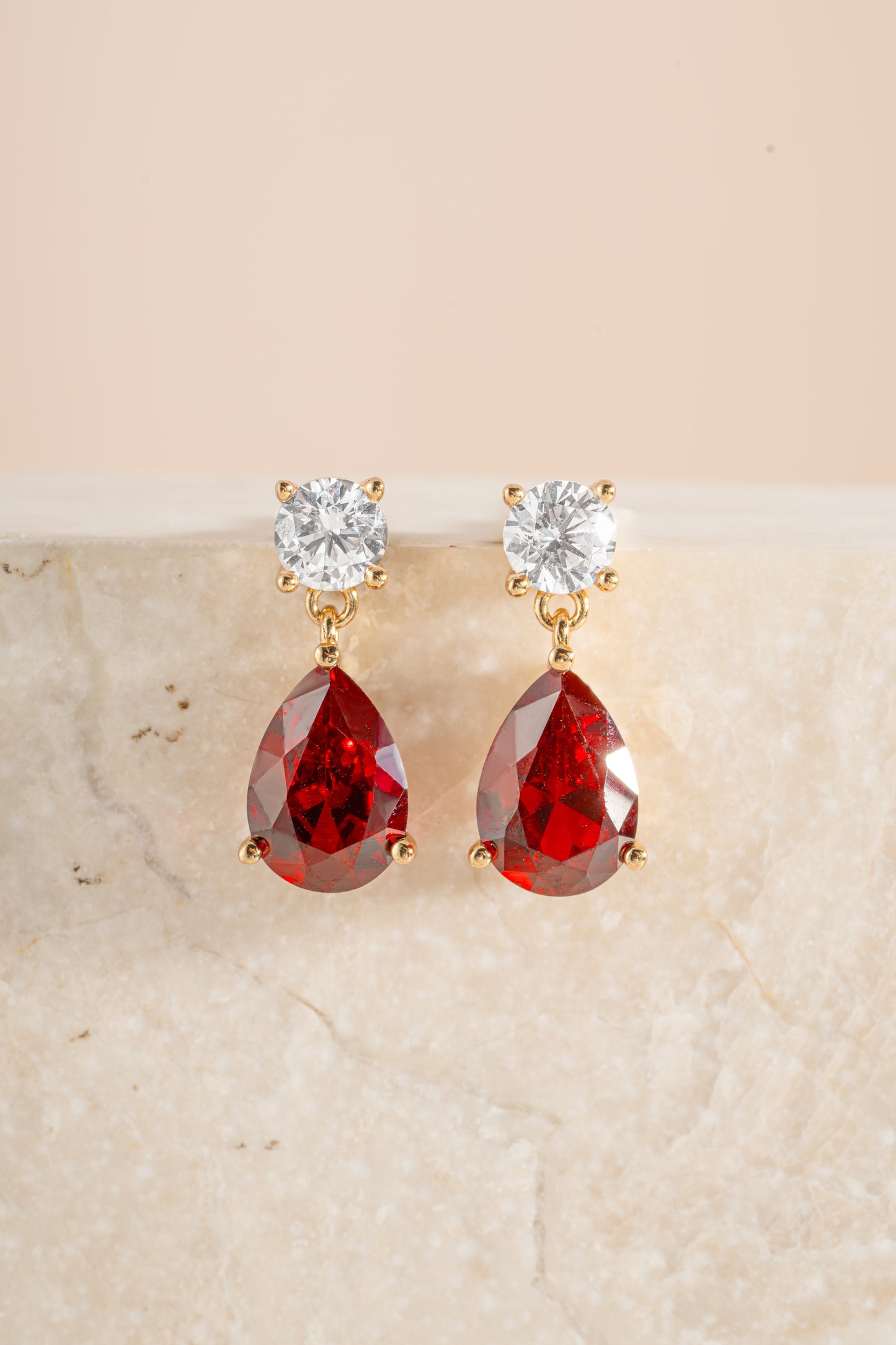 Camille Ruby Pear Drop Earrings