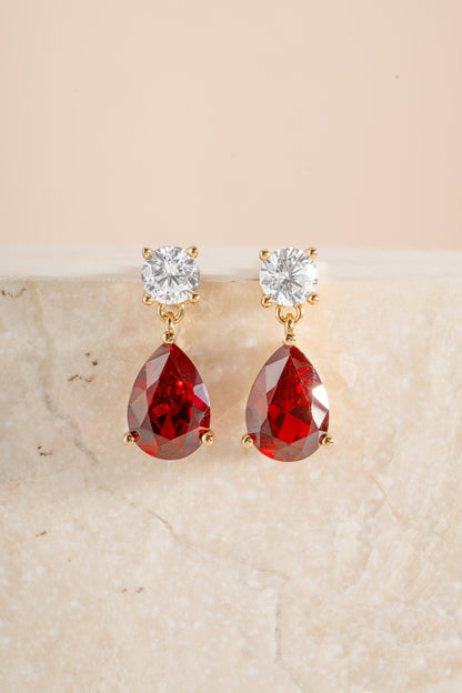 Camille Ruby Pear Drop Earrings