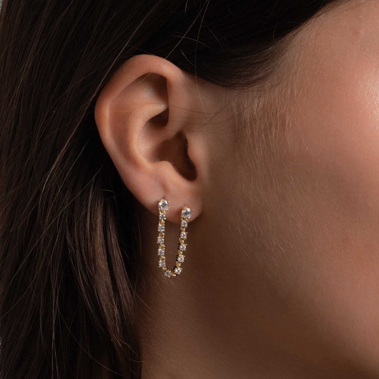 Two-Piercing Tennis Chain Link Studs