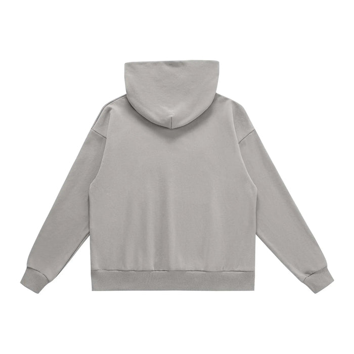 Gray hoodie sweatshirt with hood and long sleeves