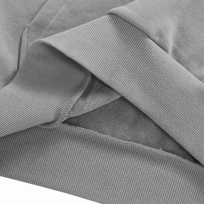 Gray hoodie ribbed cuff with knit sleeve seam detail