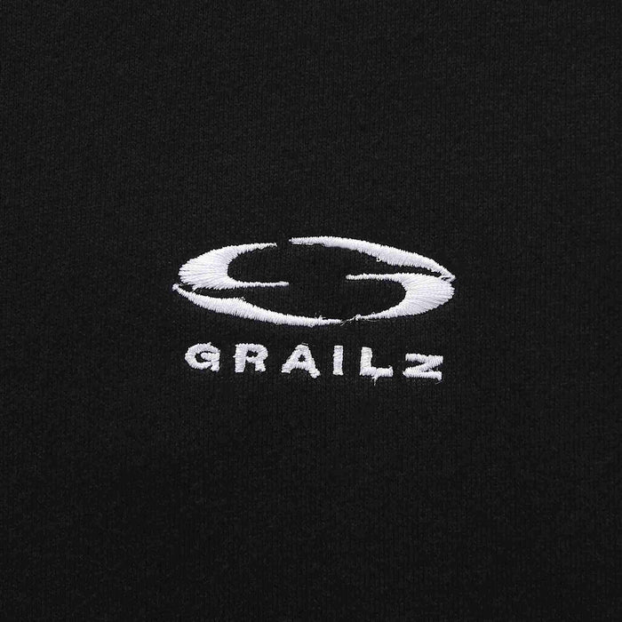 Black hoodie with white GRAILZ oval logo and text