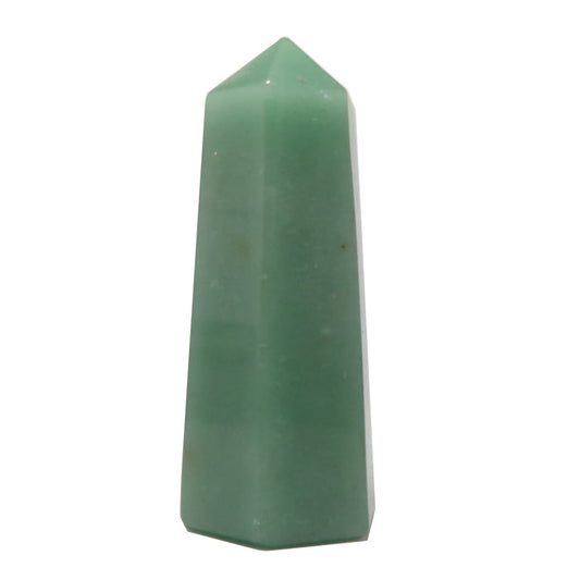 Green Aventurine crystal obelisk on a white background