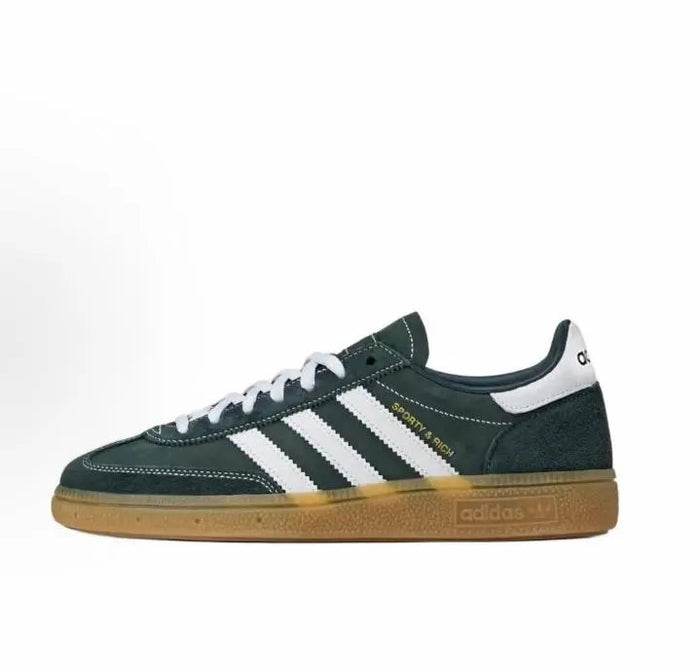 Handball Spezial sneakers in dark green with white stripes and gum sole