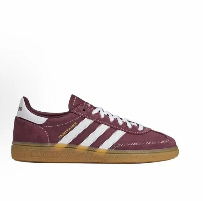 Adidas Handball Spezial sneakers, maroon suede, white stripes, lace-up front