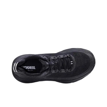Hoka Bondi 6 black lace-up running shoes side view with textured upper