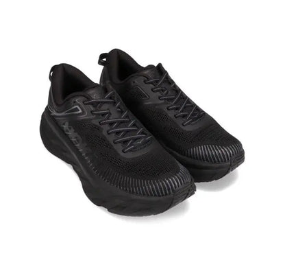 Black running shoe pair with mesh upper, lace-up closure, and textured midsole