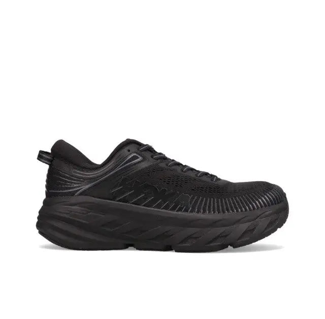 Black running shoe with sculpted midsole, textured upper, and lace-up design