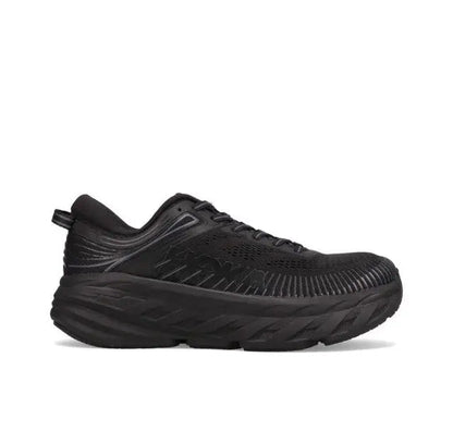 Black running shoe with sculpted midsole, textured upper, and lace-up design