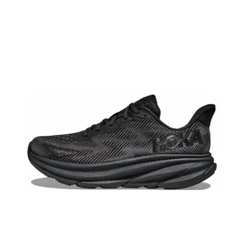 Hoka Clifton 9 Wide dark running shoe with lace-up mesh upper and logo side panel