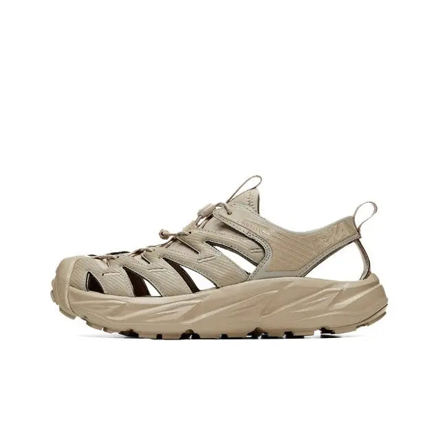 Hiking sandals in light beige with strap overlays and lace-up closure