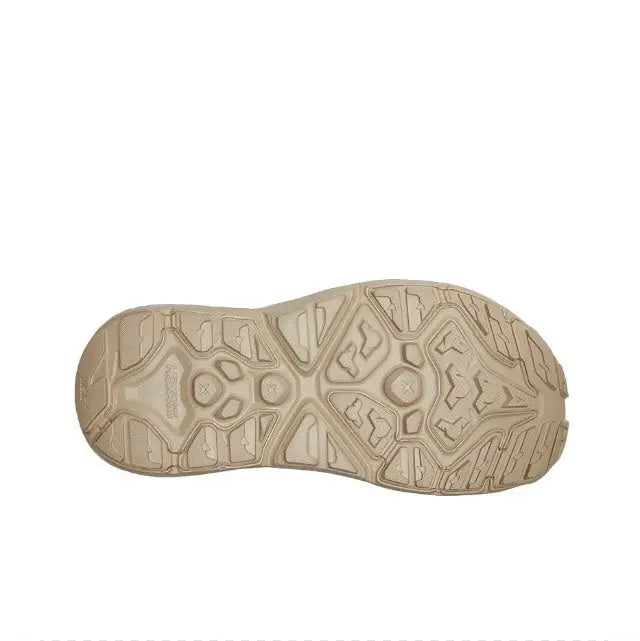 Trail sandal outsole with patterned rubber tread in light beige