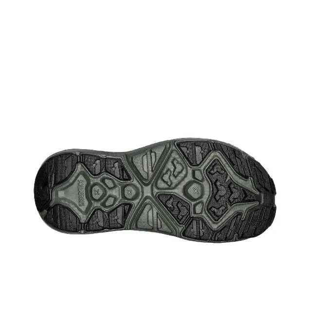 Trail sandal outsole with molded tread in dark gray and olive-green