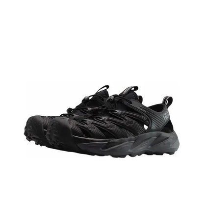 Hoka Hopara black lace-up sport sandal with rugged midsole and webbed upper
