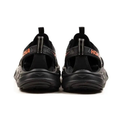 Trail shoe heels, black with rear pull tabs and cushioned rubber sole