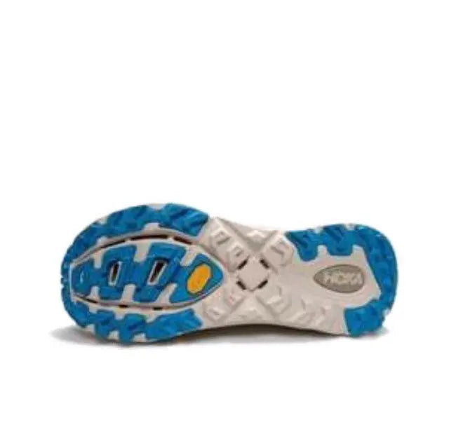 Hoka Mafate Speed 2 outsole, blue traction lugs on gray midsole
