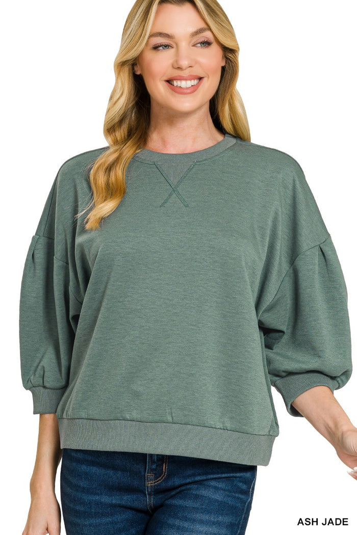Ash jade 3/4 sleeve sweatshirt with crew neck, relaxed fit pullover
