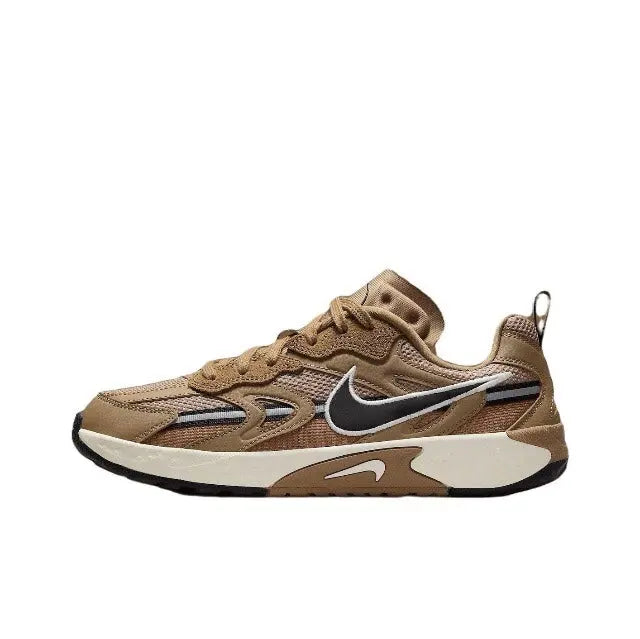 Brown Nike Jam sneakers with black Swoosh and white camo midsole