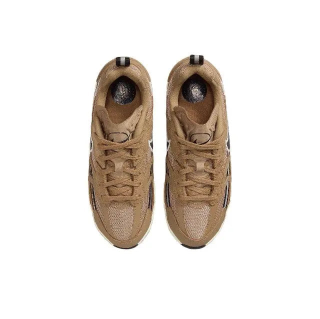 Brown Nike Jam sneakers top view, lace-up with padded tongue