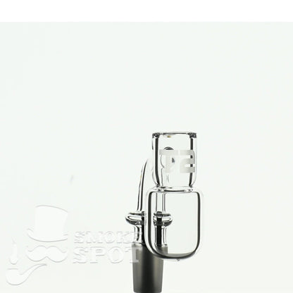 Side view of Joel Halen 90 Deg 14 mm T2 Quartz Banger - Smoke Spot Glass