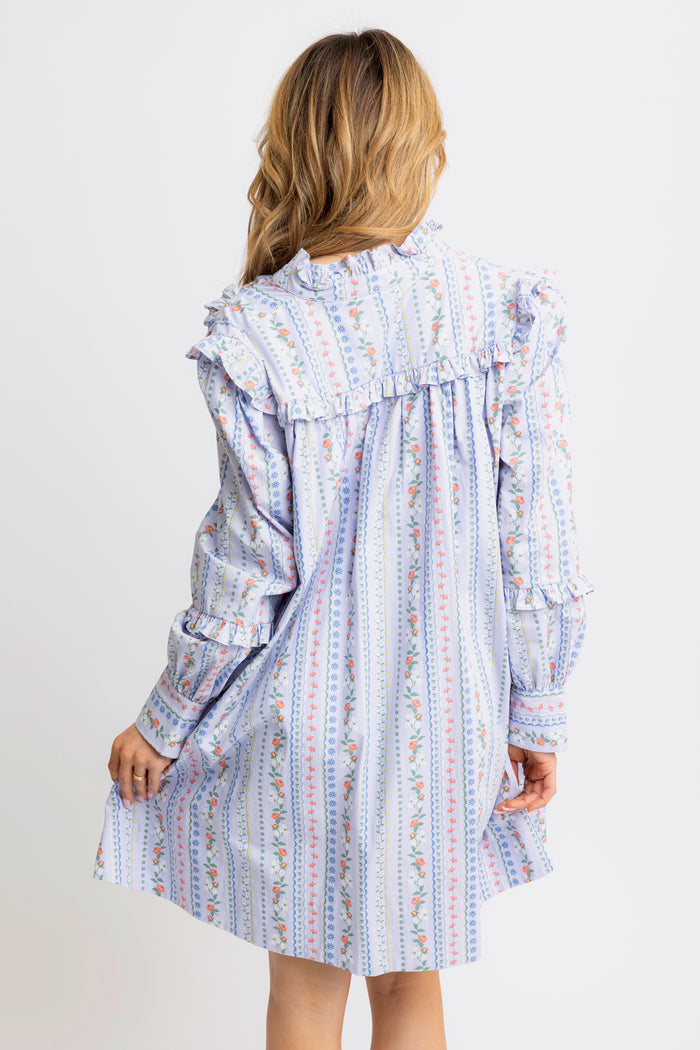 Karlie: French Floral Vine V-neck Ruffle Dress - B Social Boutique