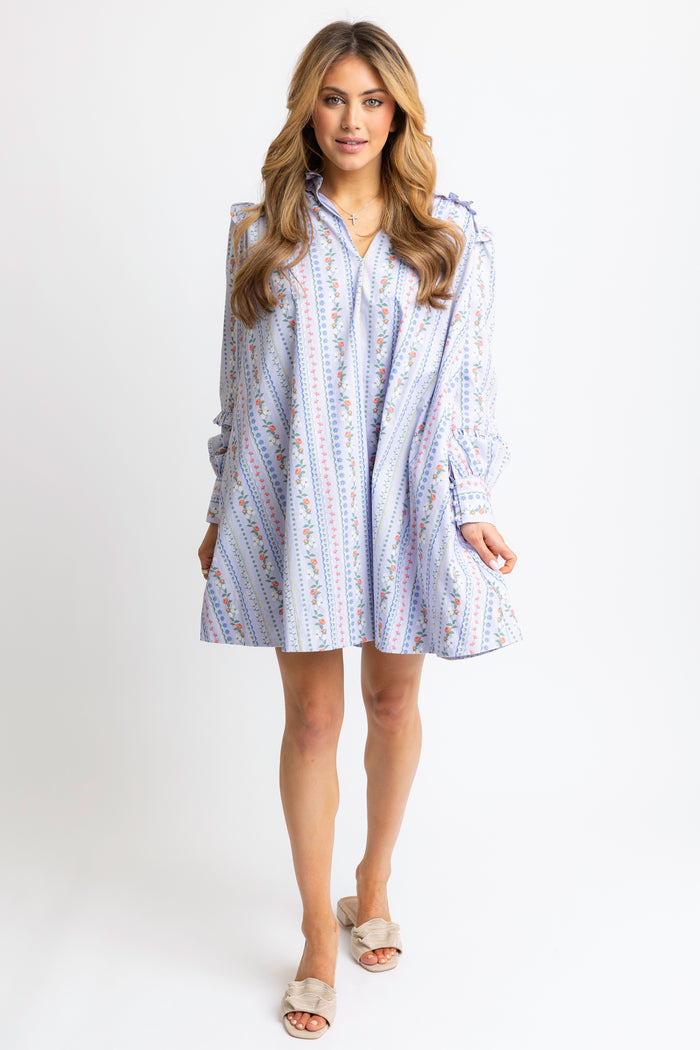 Karlie: French Floral Vine V-neck Ruffle Dress - B Social Boutique