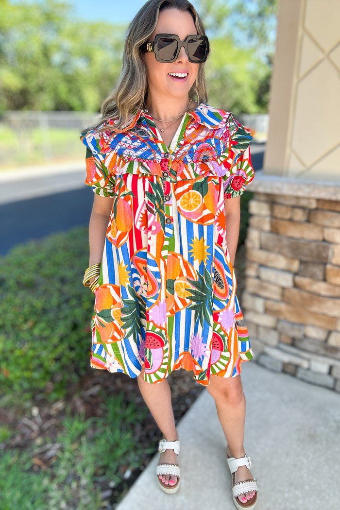 Karlie: Tropical Fruit Peter Pan Collar Dress