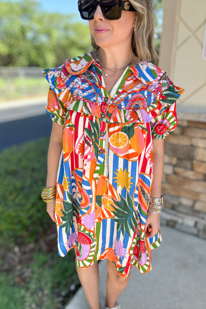 Karlie: Tropical Fruit Peter Pan Collar Dress - B Social Boutique