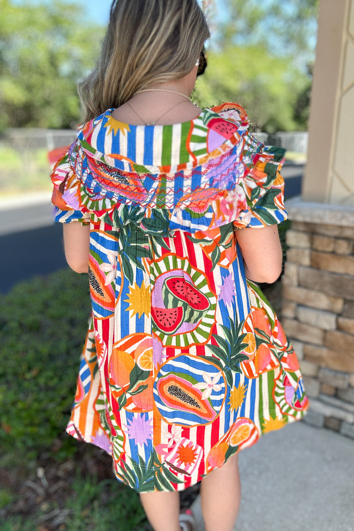 Karlie: Tropical Fruit Peter Pan Collar Dress - B Social Boutique