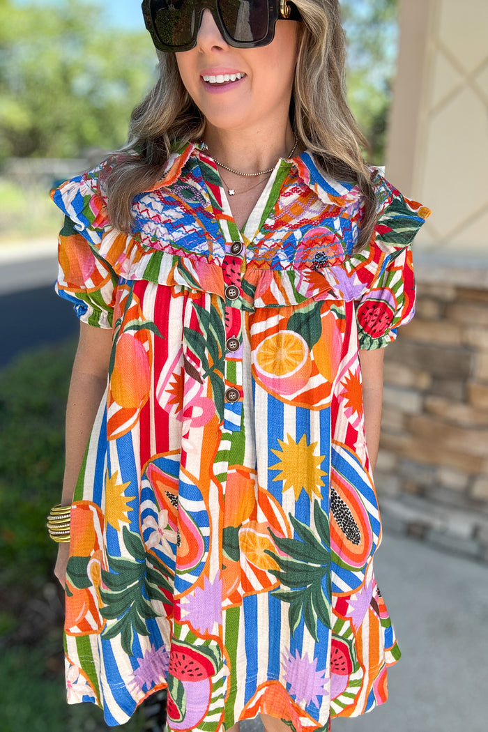 Karlie: Tropical Fruit Peter Pan Collar Dress - B Social Boutique