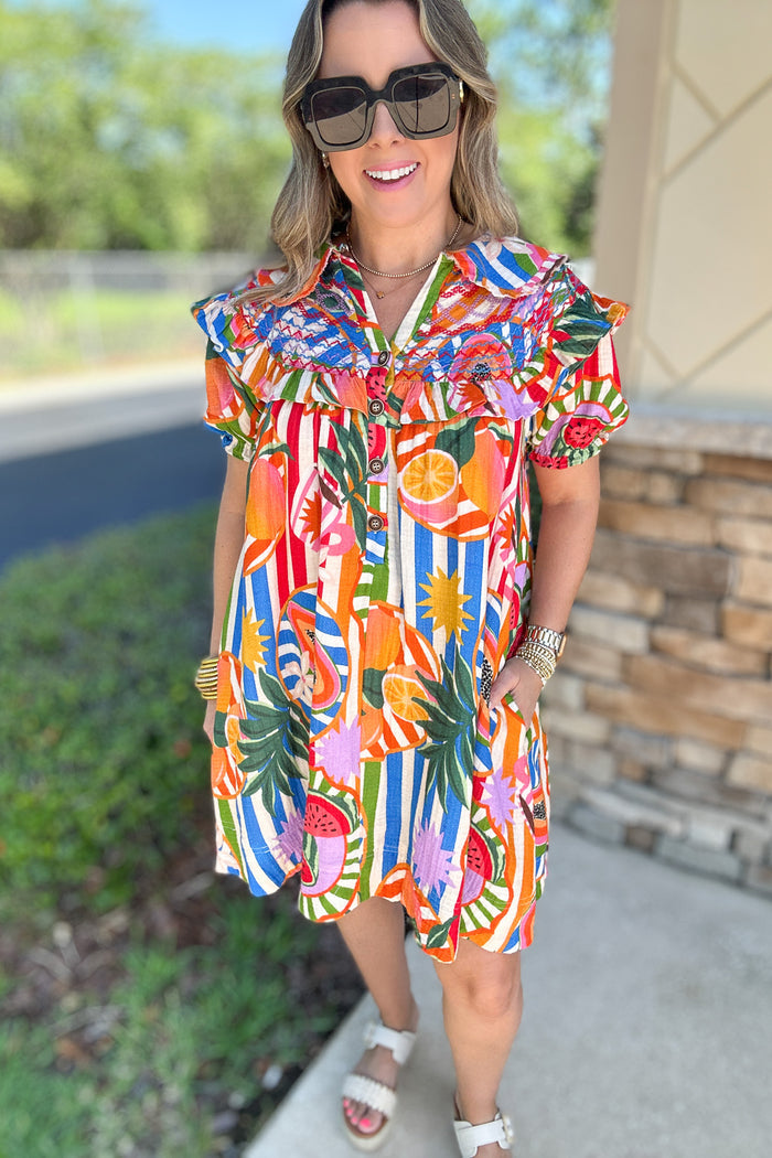 Karlie: Tropical Fruit Peter Pan Collar Dress - B Social Boutique