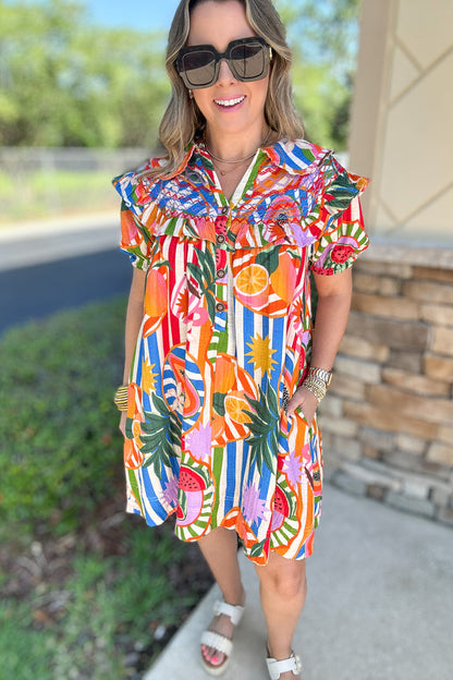 Karlie: Tropical Fruit Peter Pan Collar Dress - B Social Boutique