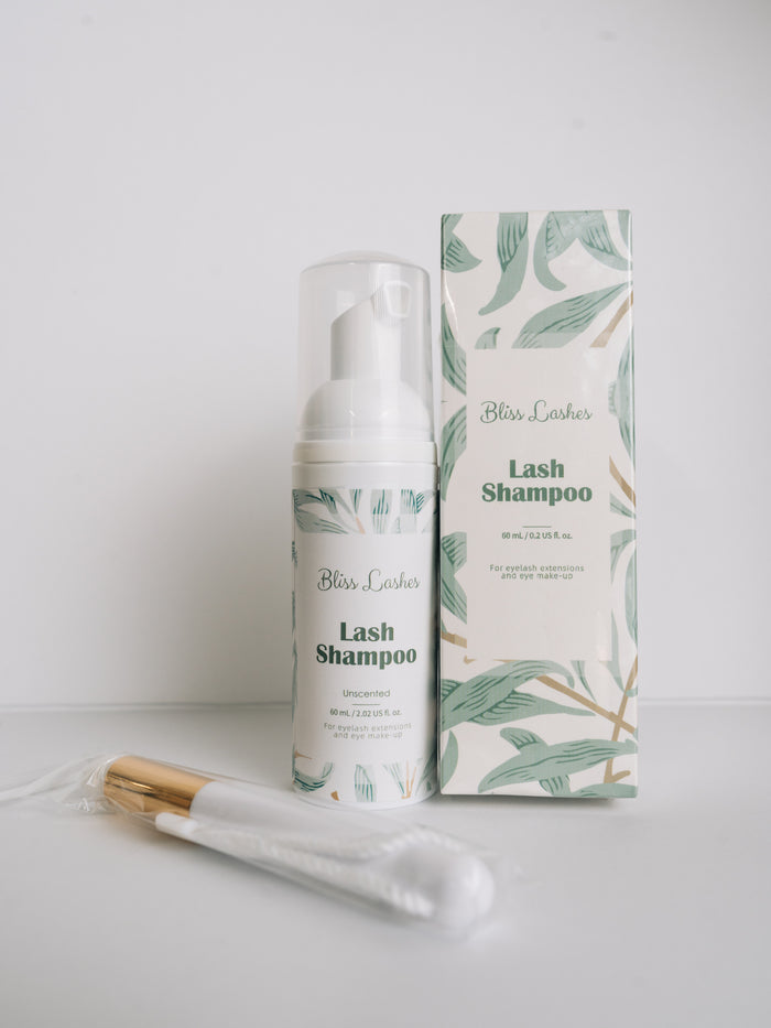 Bliss Lashes Lash Shampoo 60mL with cleansing brush and packaging