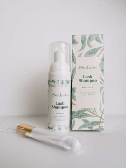 Bliss Lashes Lash Shampoo 60mL with cleansing brush and packaging