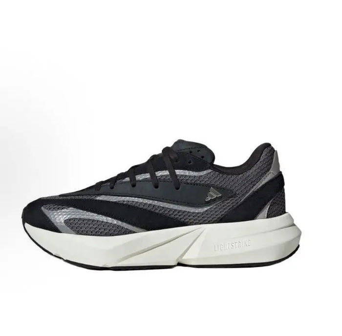 Adidas Lightblaze running shoes in black/gray mesh with white midsole