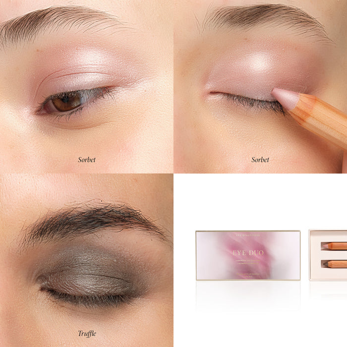 Soft Taupe Eye Duo on the eye — Truffle and Sorbet Luminous Eye Crayons
